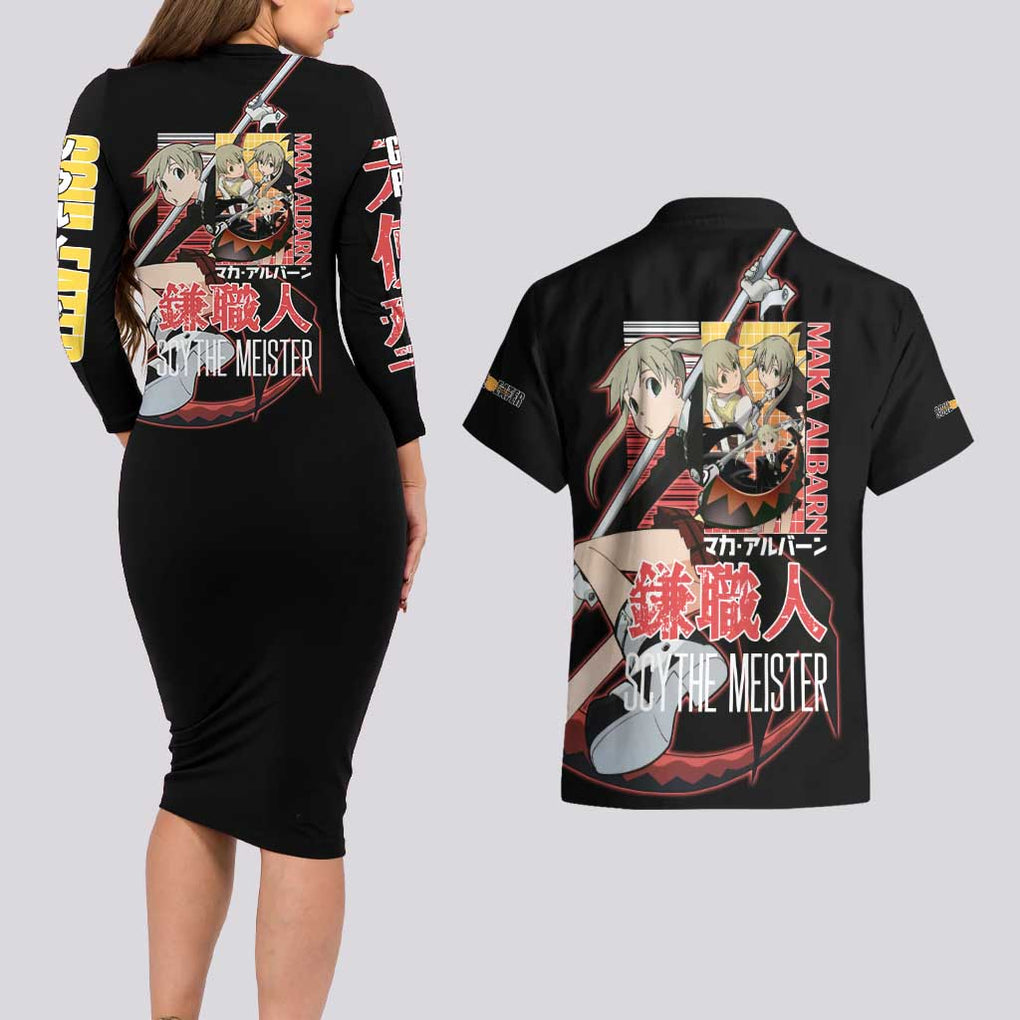 Maka Albarn Soul Eater Couples Matching Long Sleeve Bodycon Dress and Hawaiian Shirt Anime Style