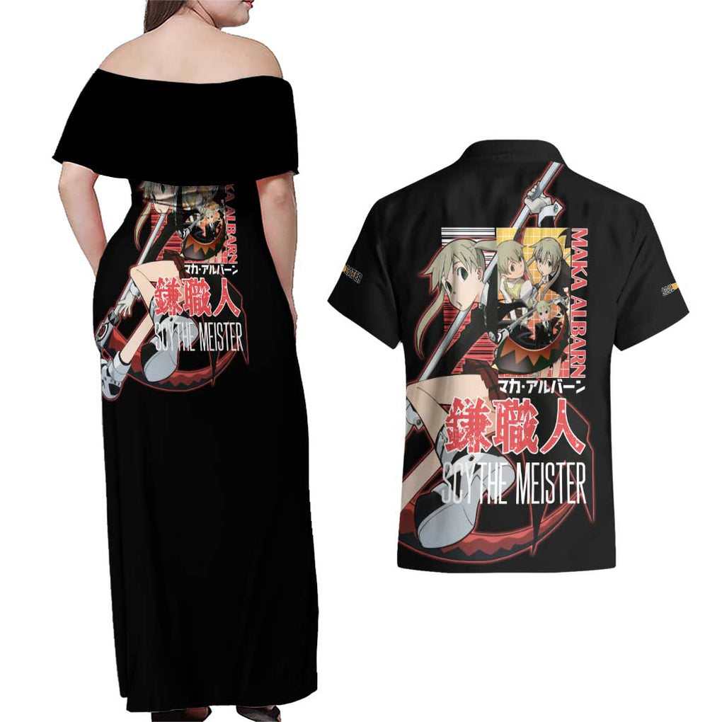 Maka Albarn Soul Eater Couples Matching Off Shoulder Maxi Dress and Hawaiian Shirt Anime Style
