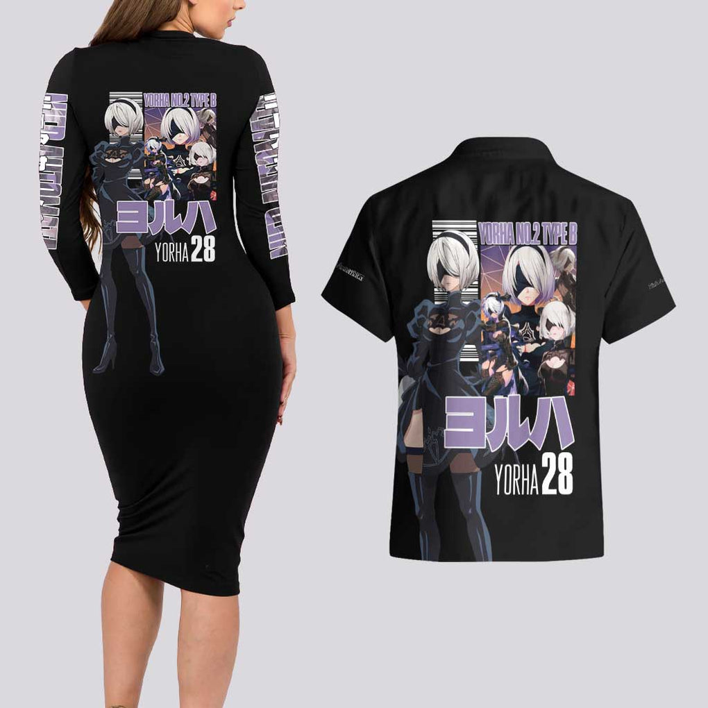 2B Nier Automata Couples Matching Long Sleeve Bodycon Dress and Hawaiian Shirt Anime Style