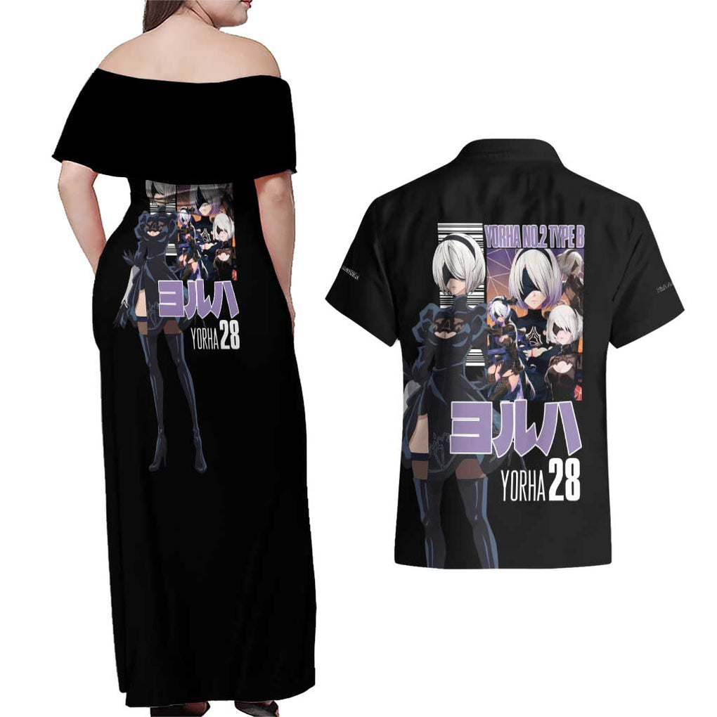 2B Nier Automata Couples Matching Off Shoulder Maxi Dress and Hawaiian Shirt Anime Style
