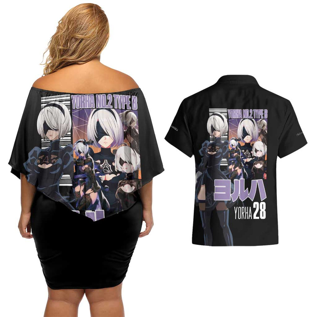 2B Nier Automata Couples Matching Off Shoulder Short Dress and Hawaiian Shirt Anime Style
