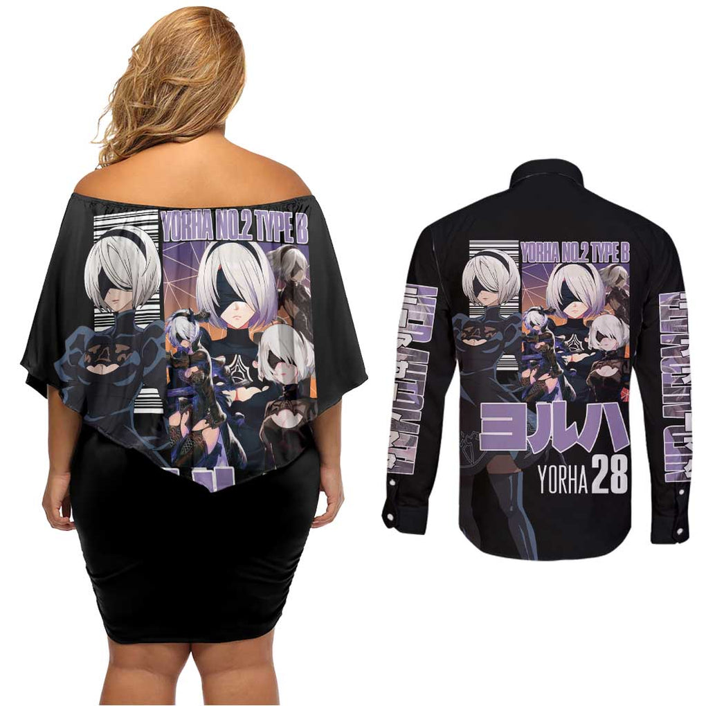 2B Nier Automata Couples Matching Off Shoulder Short Dress and Long Sleeve Button Shirt Anime Style