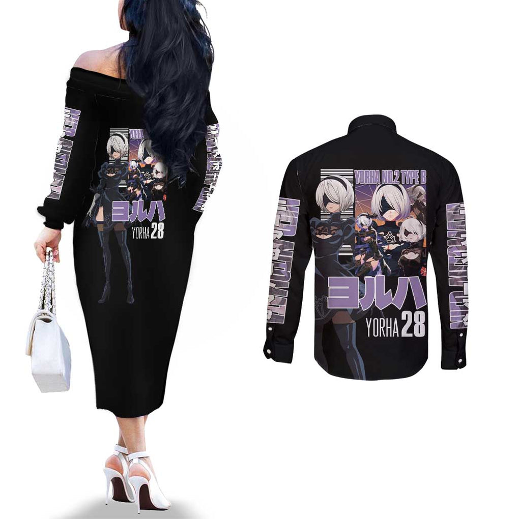 2B Nier Automata Couples Matching Off The Shoulder Long Sleeve Dress and Long Sleeve Button Shirt Anime Style