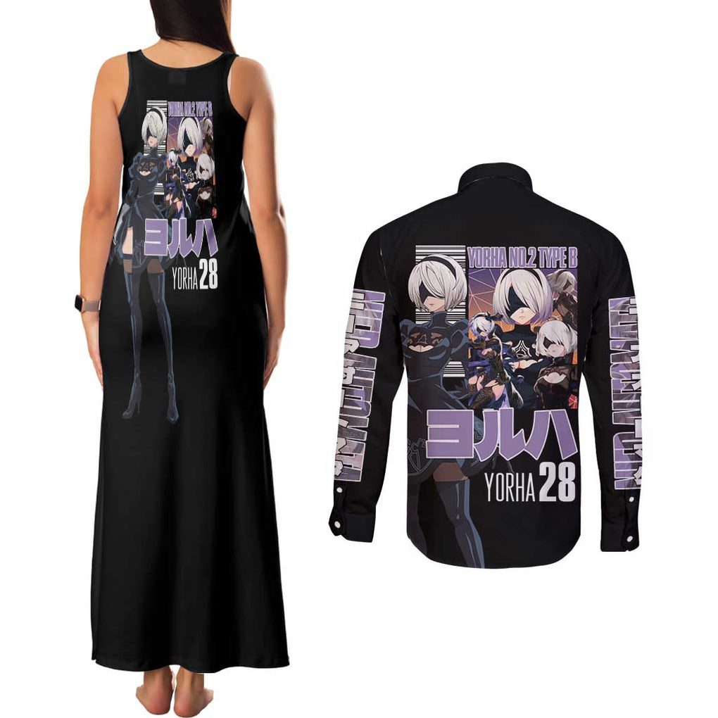 2B Nier Automata Couples Matching Tank Maxi Dress and Long Sleeve Button Shirt Anime Style