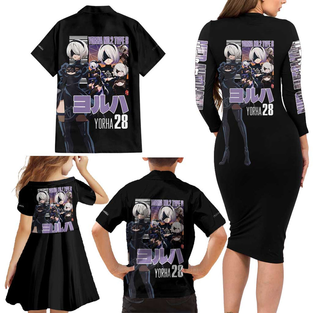 2B Nier Automata Family Matching Long Sleeve Bodycon Dress and Hawaiian Shirt Anime Style