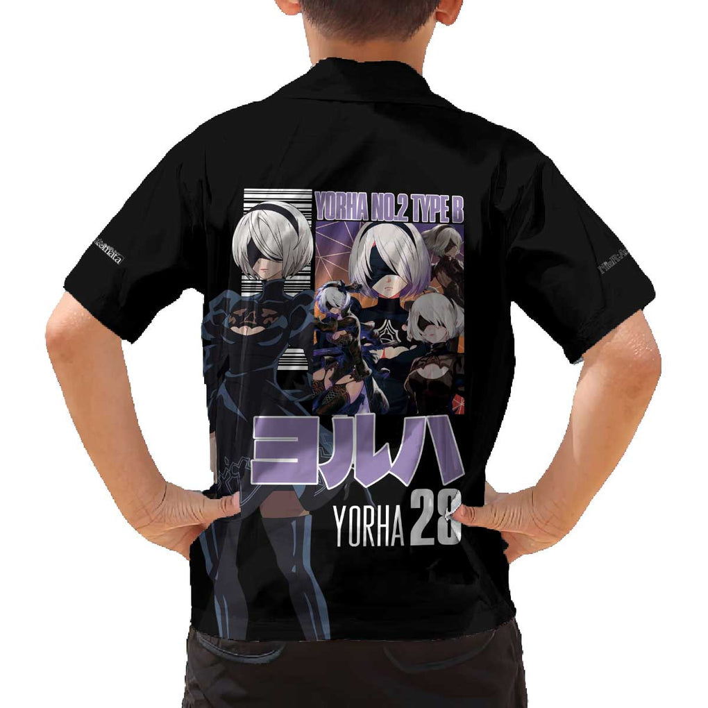 2B Nier Automata Family Matching Off The Shoulder Long Sleeve Dress and Hawaiian Shirt Anime Style
