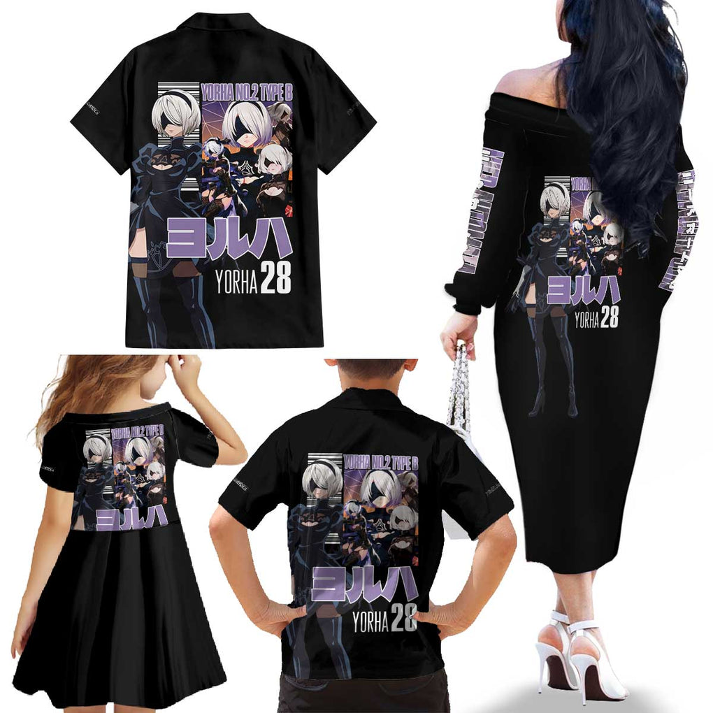 2B Nier Automata Family Matching Off The Shoulder Long Sleeve Dress and Hawaiian Shirt Anime Style