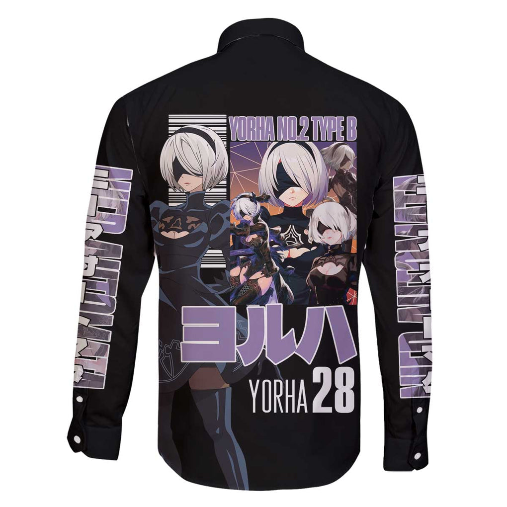 2B Nier Automata Family Matching Off The Shoulder Long Sleeve Dress and Hawaiian Shirt Anime Style