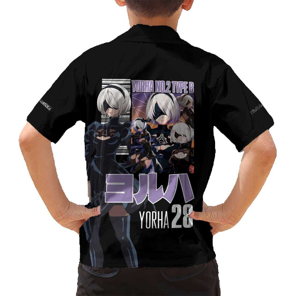 2B Nier Automata Family Matching Off Shoulder Maxi Dress and Hawaiian Shirt Anime Style