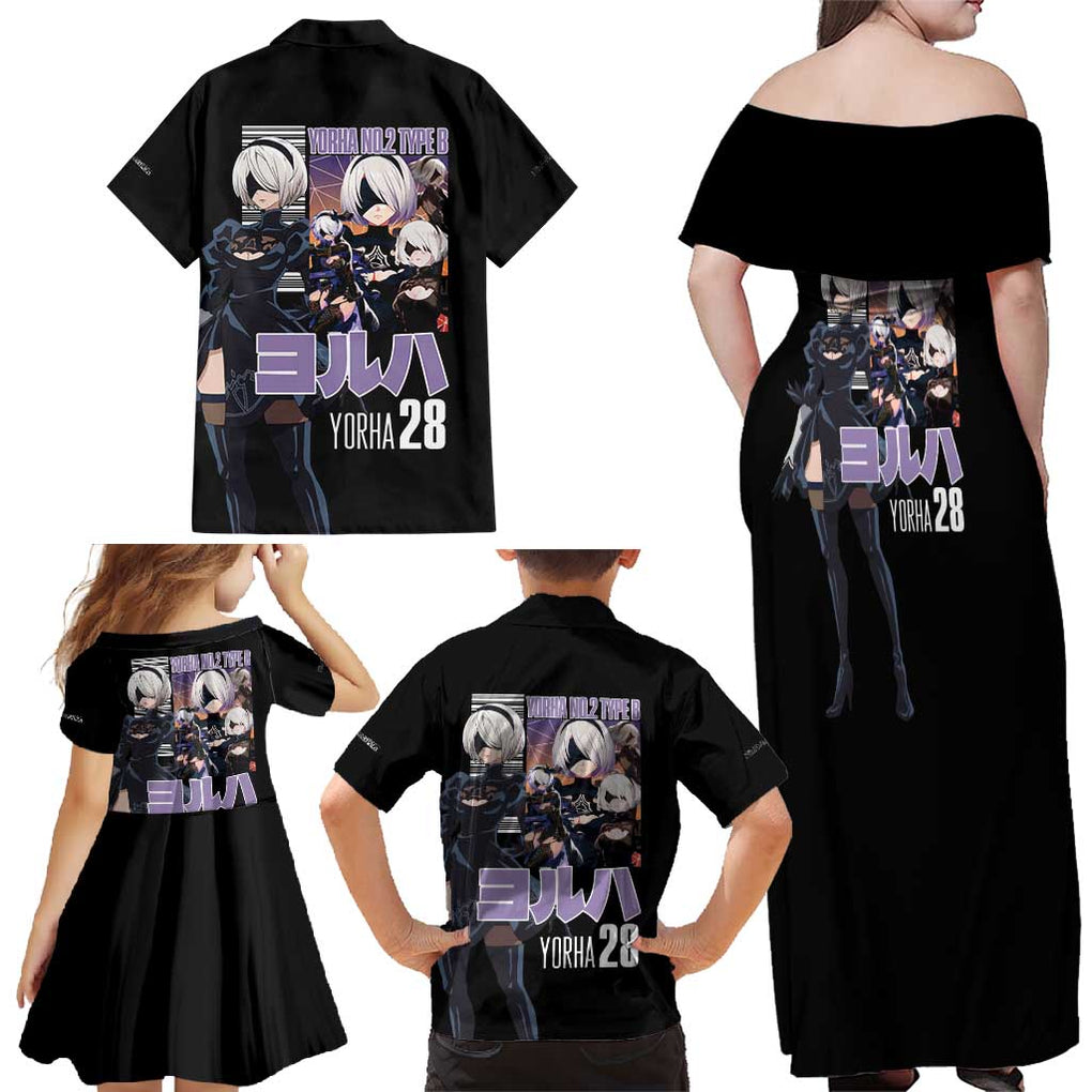 2B Nier Automata Family Matching Off Shoulder Maxi Dress and Hawaiian Shirt Anime Style