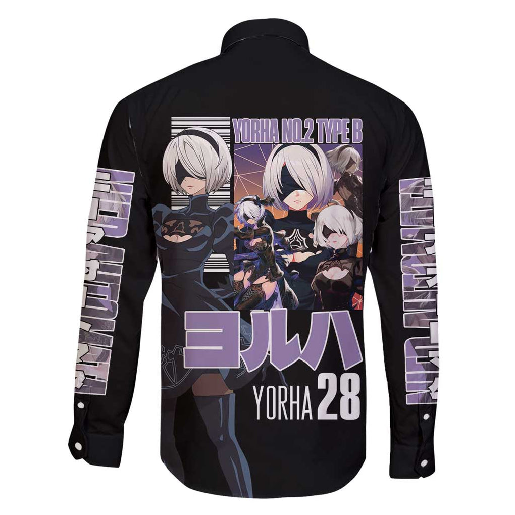 2B Nier Automata Family Matching Off Shoulder Maxi Dress and Hawaiian Shirt Anime Style