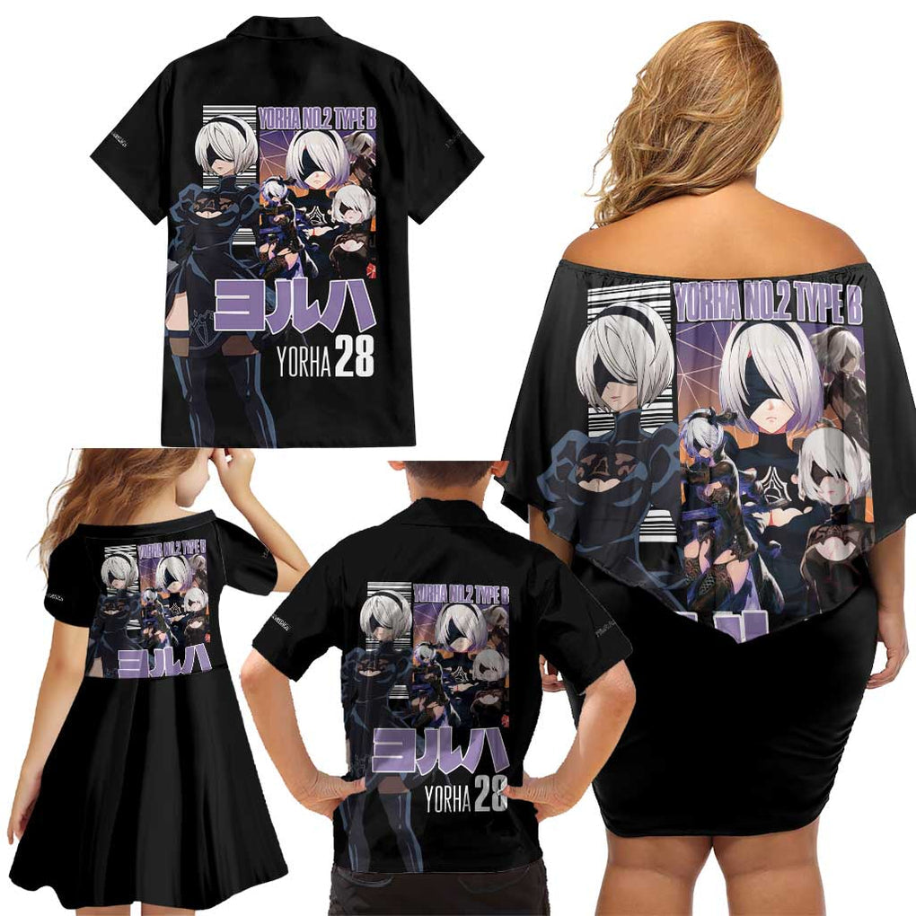 2B Nier Automata Family Matching Off Shoulder Short Dress and Hawaiian Shirt Anime Style
