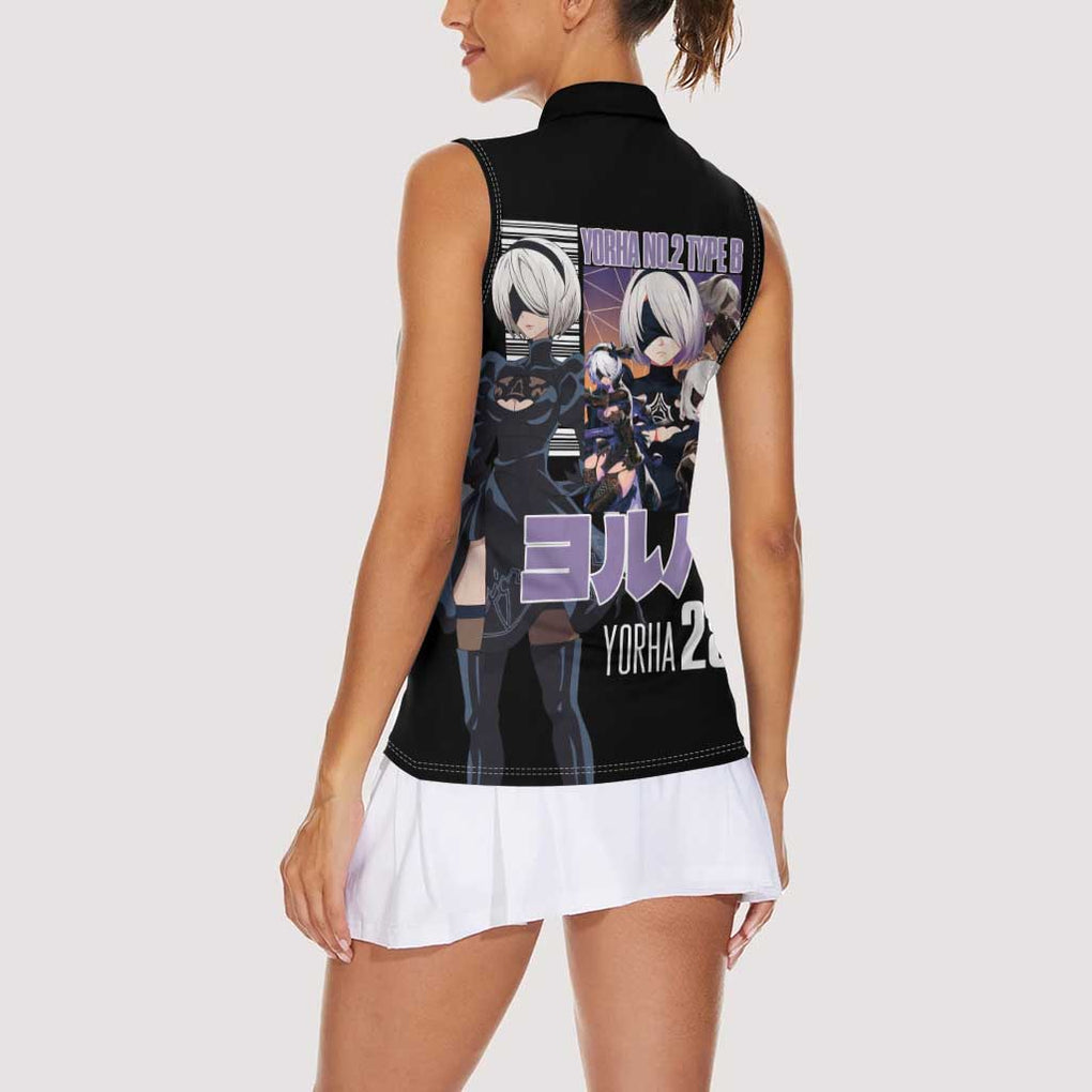 2B Nier Automata Women Sleeveless Polo Shirt Anime Style