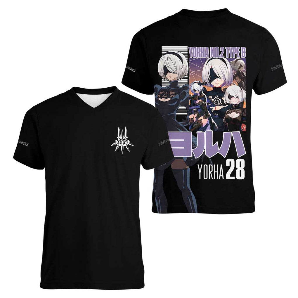 2B Nier Automata Women V-Neck T-Shirt Anime Style
