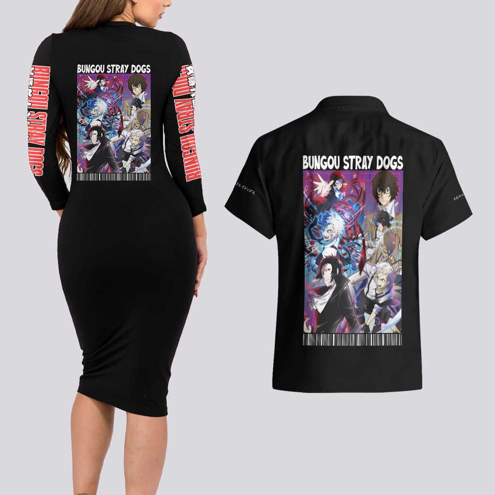 Bungou Stray Dogs Couples Matching Long Sleeve Bodycon Dress and Hawaiian Shirt Anime Style