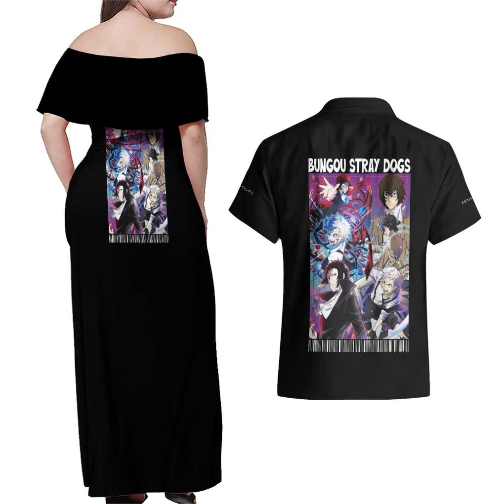 Bungou Stray Dogs Couples Matching Off Shoulder Maxi Dress and Hawaiian Shirt Anime Style