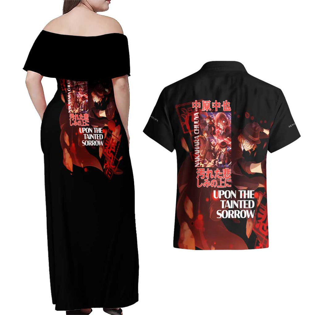 Nakahara Chuuya Bungou Stray Dogs Couples Matching Off Shoulder Maxi Dress and Hawaiian Shirt Anime Style