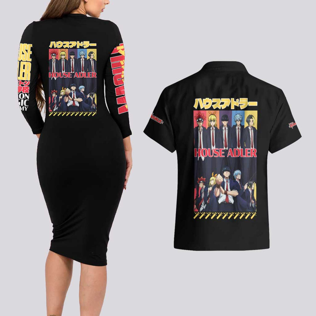 House Adler Mashle Couples Matching Long Sleeve Bodycon Dress and Hawaiian Shirt Anime Style