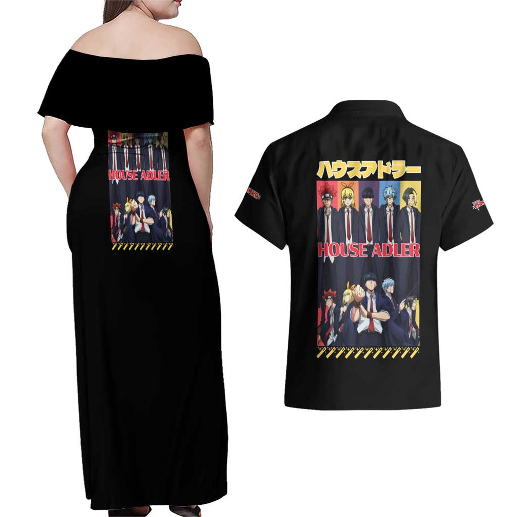 House Adler Mashle Couples Matching Off Shoulder Maxi Dress and Hawaiian Shirt Anime Style