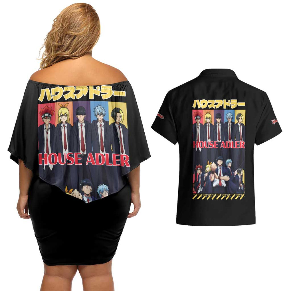 House Adler Mashle Couples Matching Off Shoulder Short Dress and Hawaiian Shirt Anime Style
