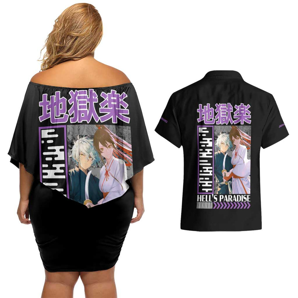 Jigokuraku Hell’s Paradise Couples Matching Off Shoulder Short Dress and Hawaiian Shirt Anime Style