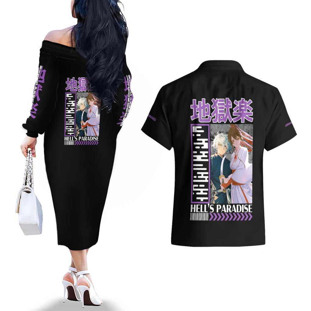 Jigokuraku Hell’s Paradise Couples Matching Off The Shoulder Long Sleeve Dress and Hawaiian Shirt Anime Style