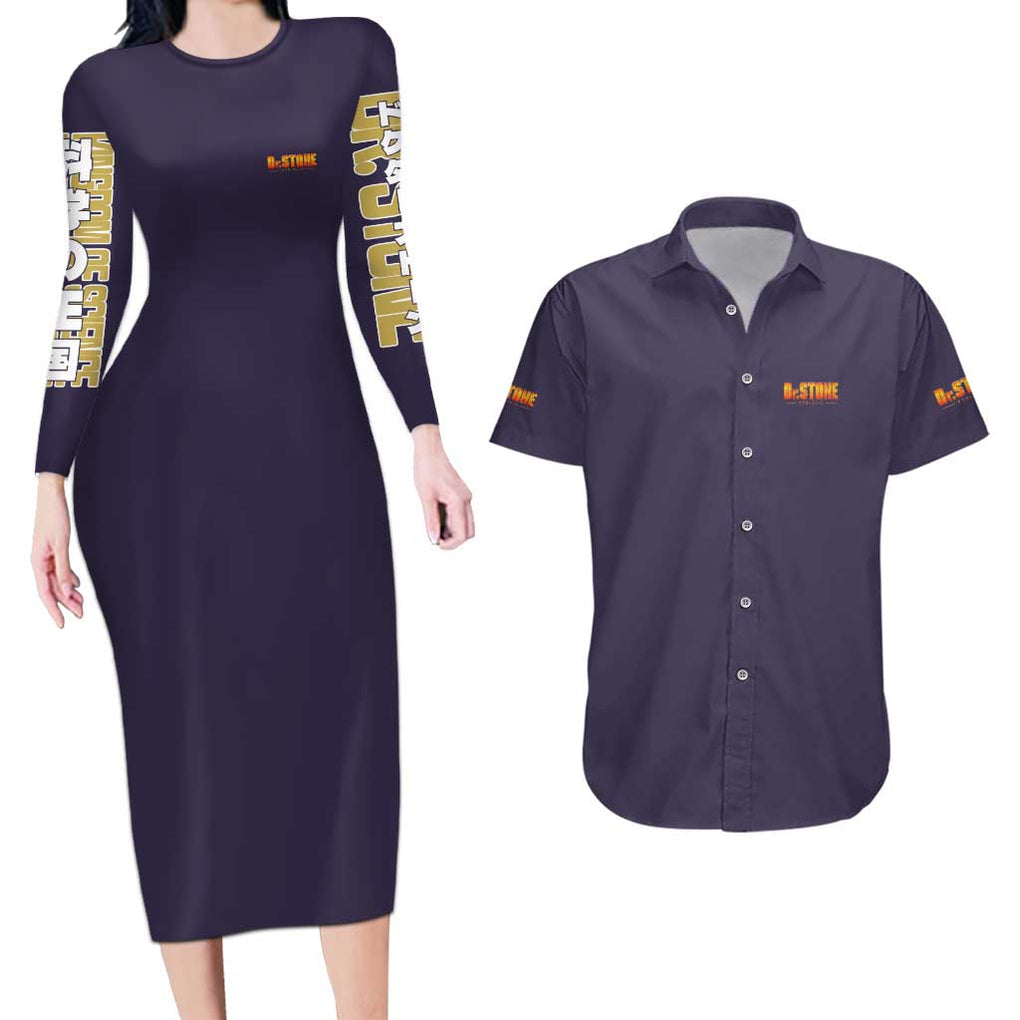Kingdom of Science Dr. Stone Couples Matching Long Sleeve Bodycon Dress and Hawaiian Shirt Anime Style