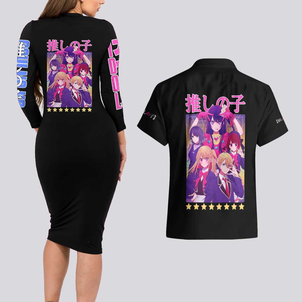 Oshi no Ko Couples Matching Long Sleeve Bodycon Dress and Hawaiian Shirt Anime Style