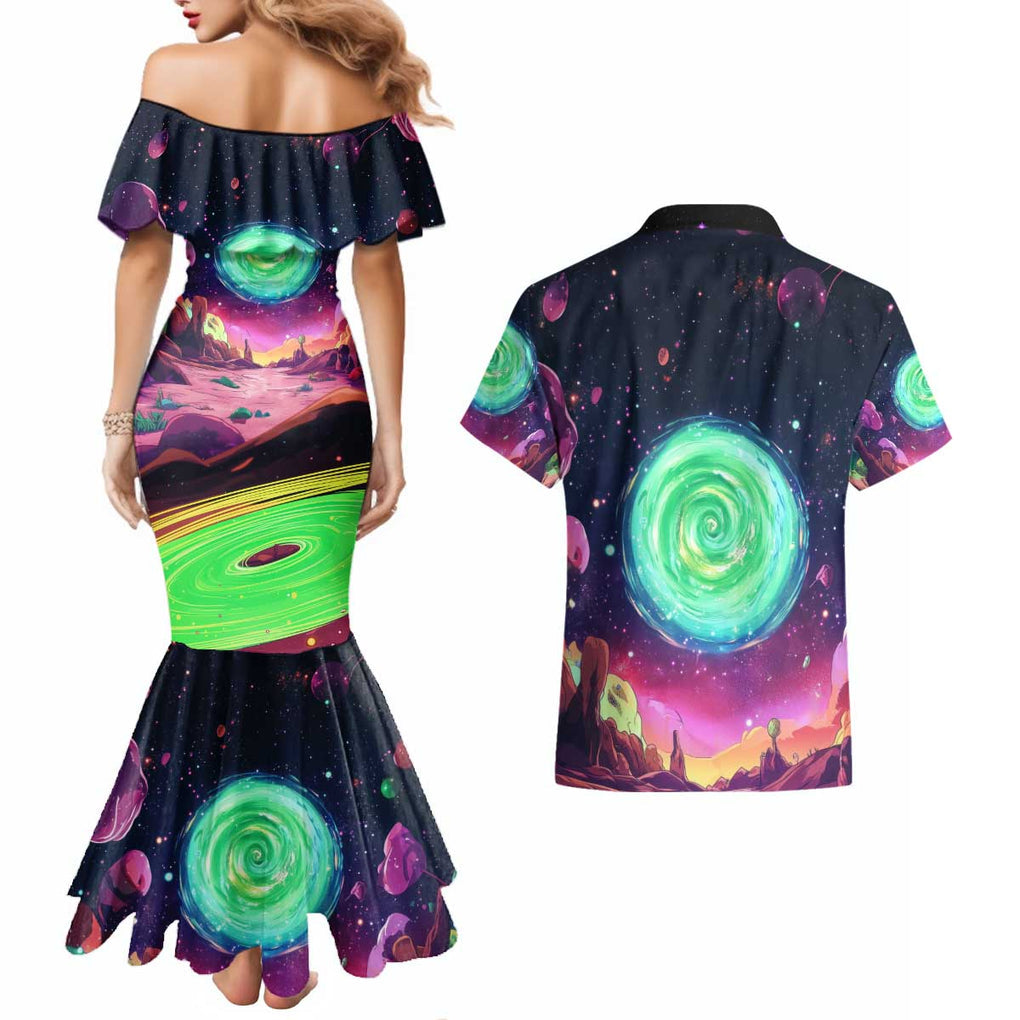 Rick and Morty Tiger King Couples Matching Mermaid Dress and Hawaiian Shirt Trippy Style