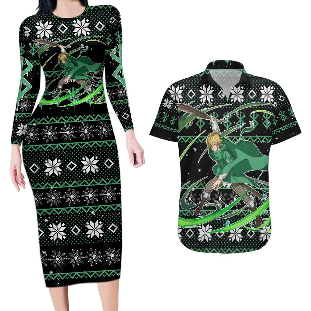 Serpico - Berserk Couples Matching Long Sleeve Bodycon Dress and Hawaiian Shirt Anime Mix Christmas Style