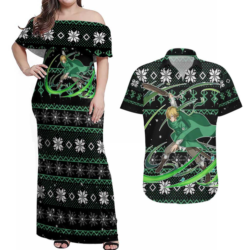 Serpico - Berserk Couples Matching Off Shoulder Maxi Dress and Hawaiian Shirt Anime Mix Christmas Style