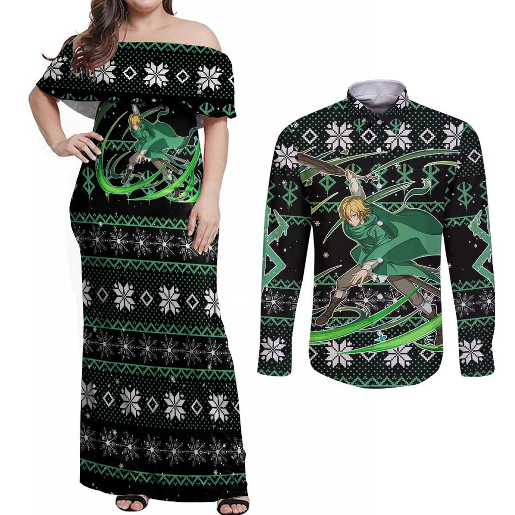 Serpico - Berserk Couples Matching Off Shoulder Maxi Dress and Long Sleeve Button Shirt Anime Mix Christmas Style