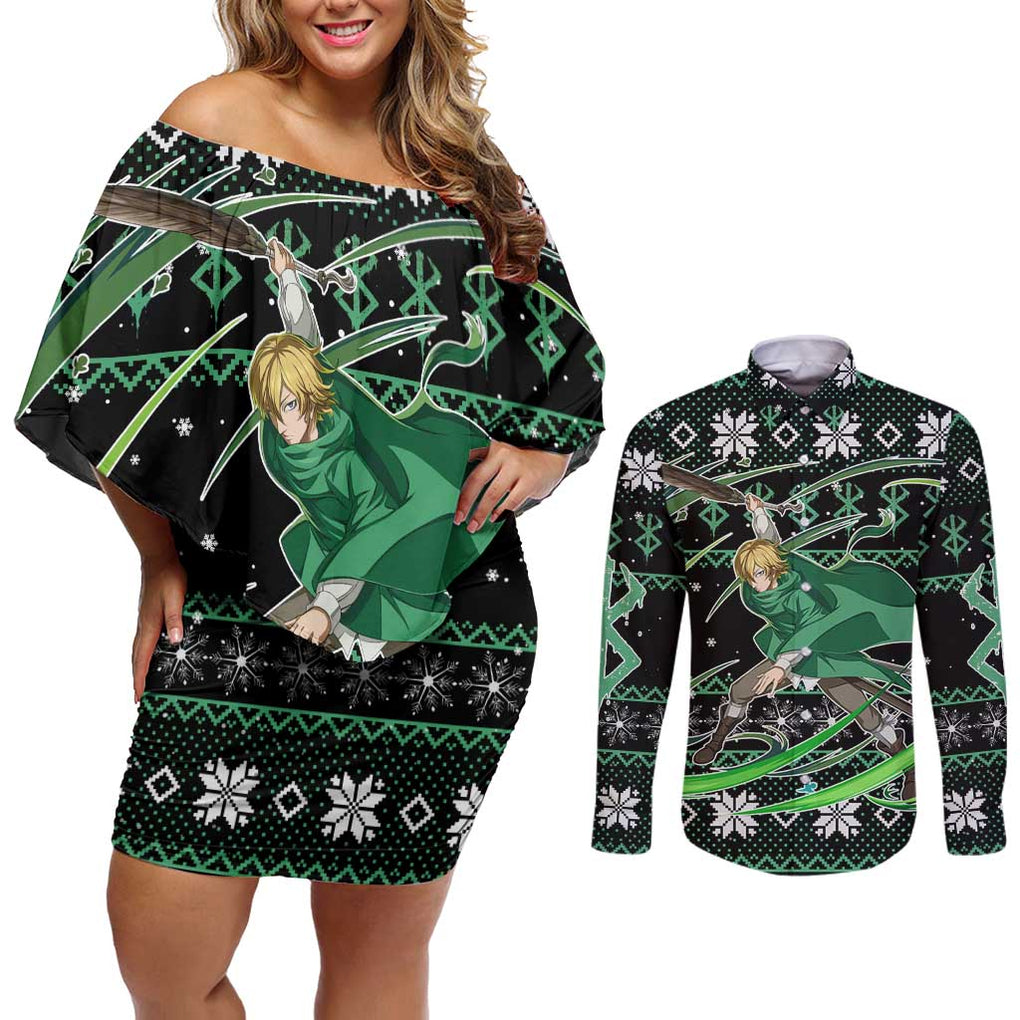 Serpico - Berserk Couples Matching Off Shoulder Short Dress and Long Sleeve Button Shirt Anime Mix Christmas Style
