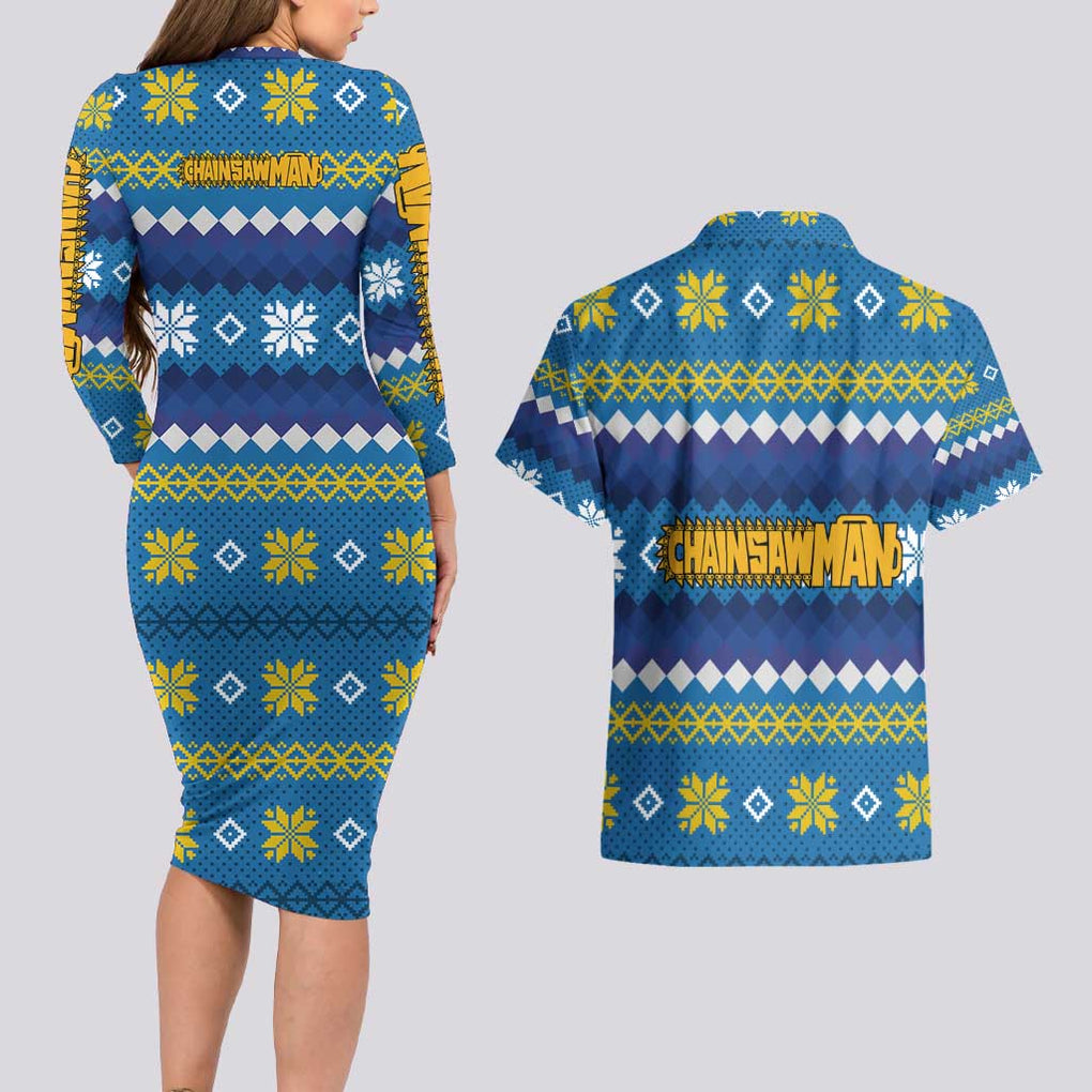 Power - Chainsaw Man Couples Matching Long Sleeve Bodycon Dress and Hawaiian Shirt Anime Mix Christmas Style