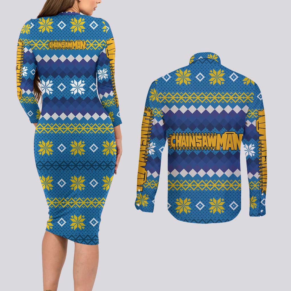 Power - Chainsaw Man Couples Matching Long Sleeve Bodycon Dress and Long Sleeve Button Shirt Anime Mix Christmas Style