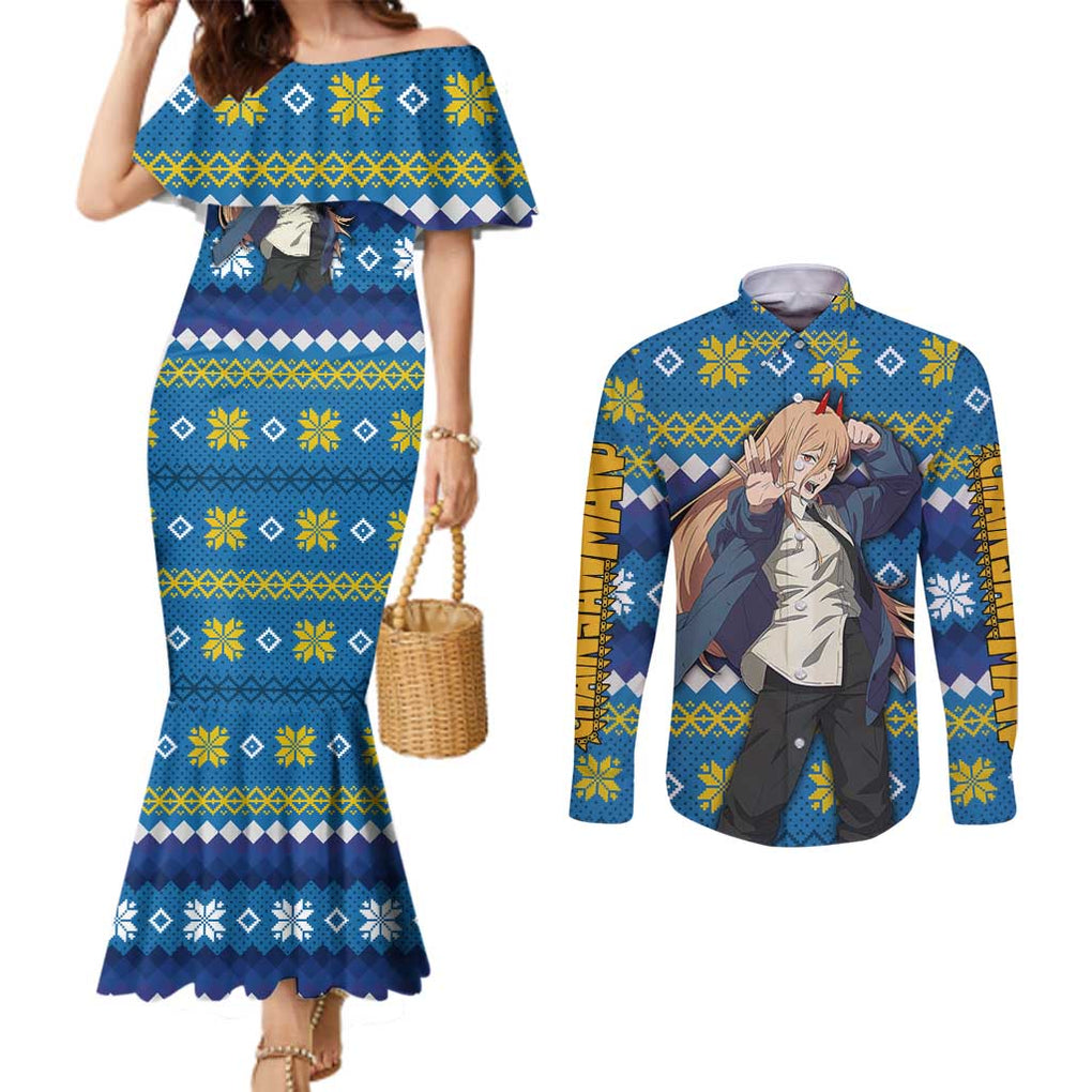 Power - Chainsaw Man Couples Matching Mermaid Dress and Long Sleeve Button Shirt Anime Mix Christmas Style