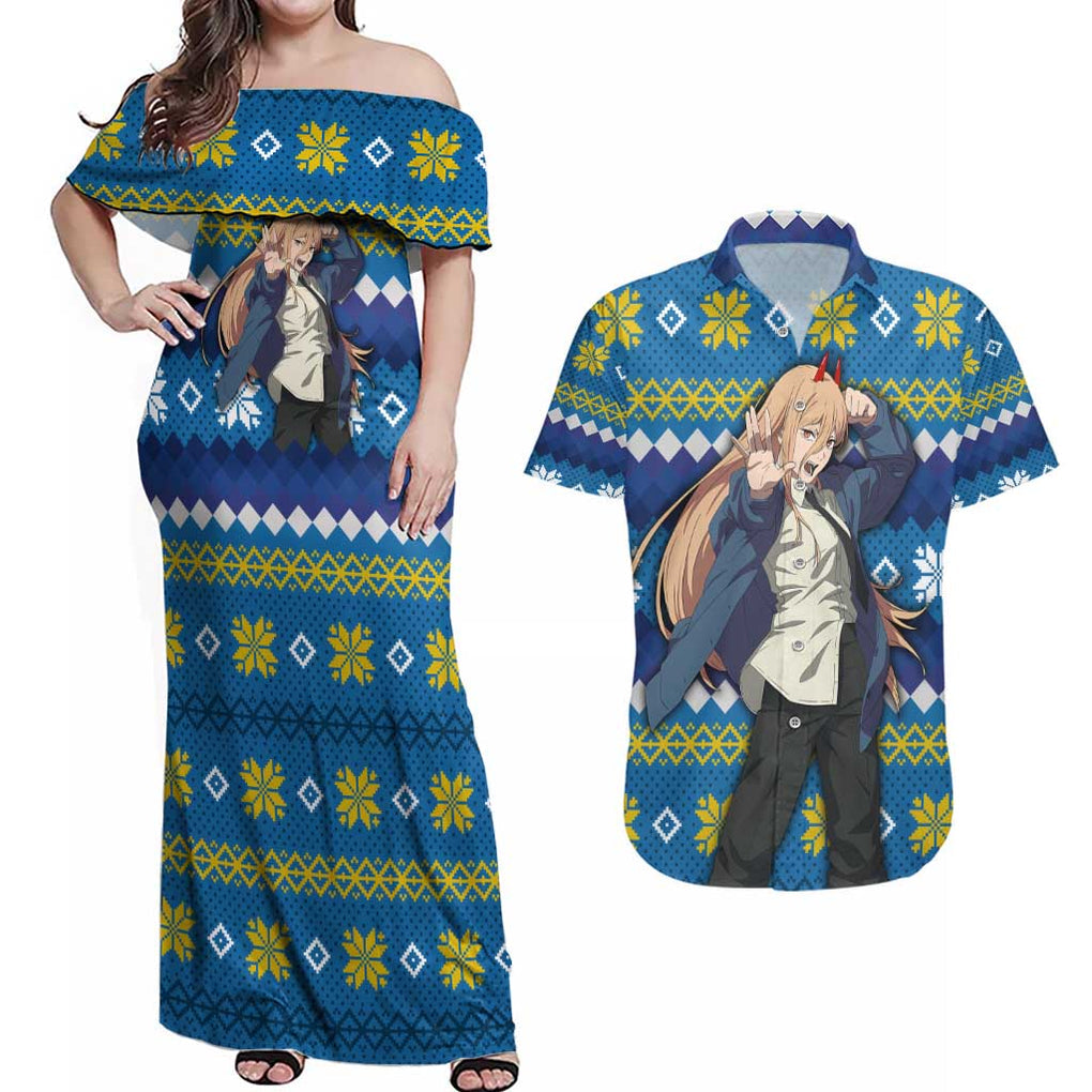 Power - Chainsaw Man Couples Matching Off Shoulder Maxi Dress and Hawaiian Shirt Anime Mix Christmas Style