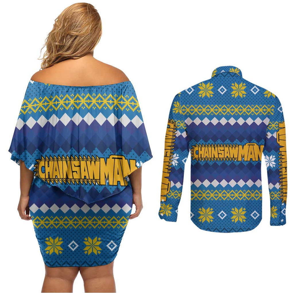 Power - Chainsaw Man Couples Matching Off Shoulder Short Dress and Long Sleeve Button Shirt Anime Mix Christmas Style