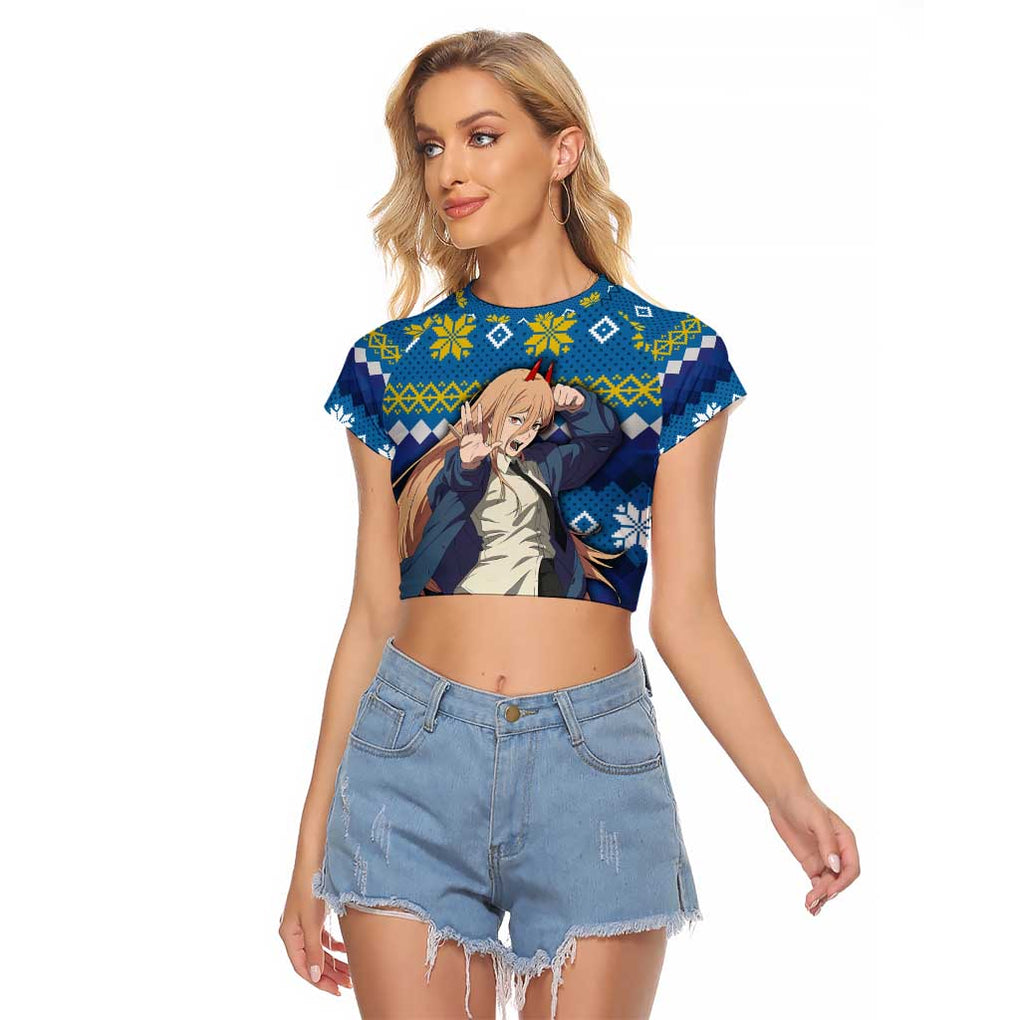 Power - Chainsaw Man Raglan Cropped T Shirt Anime Mix Christmas Style