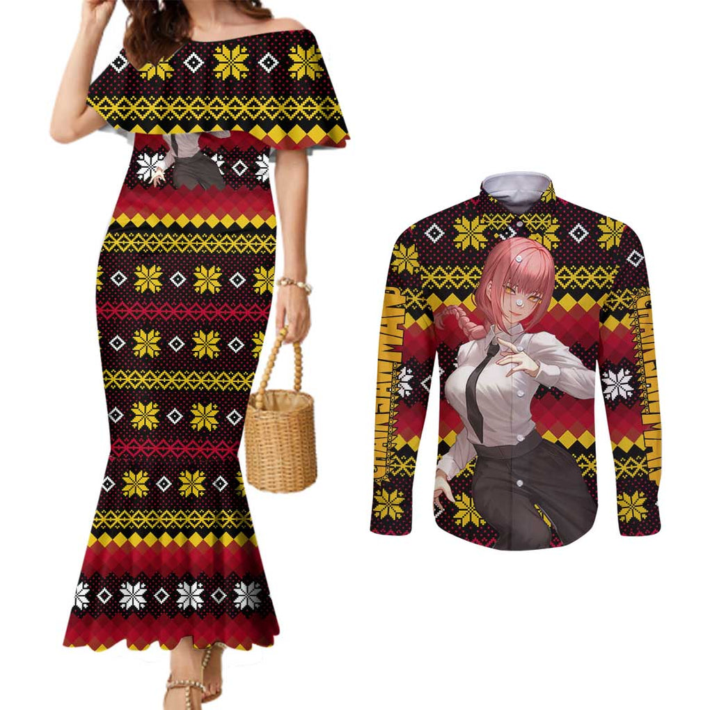 Makima - Chainsaw Man Couples Matching Mermaid Dress and Long Sleeve Button Shirt Anime Mix Christmas Style