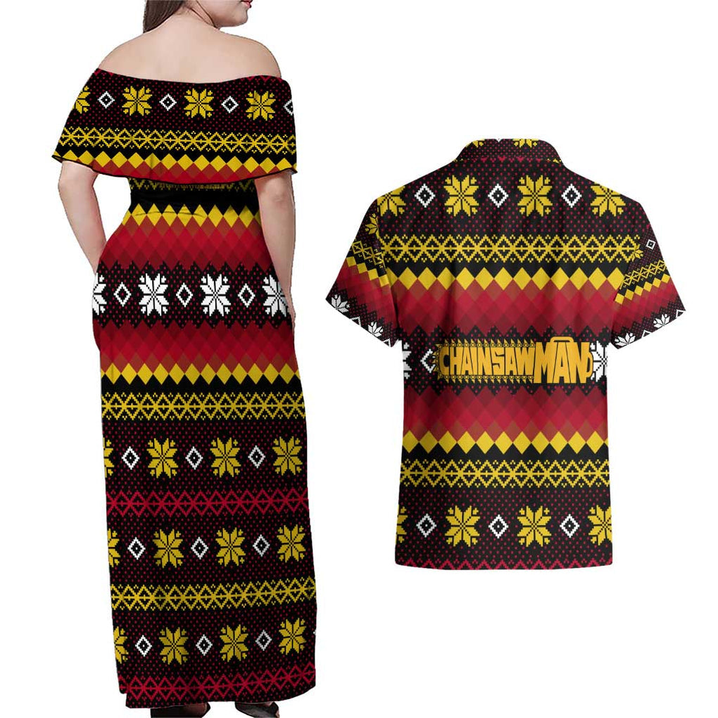Makima - Chainsaw Man Couples Matching Off Shoulder Maxi Dress and Hawaiian Shirt Anime Mix Christmas Style