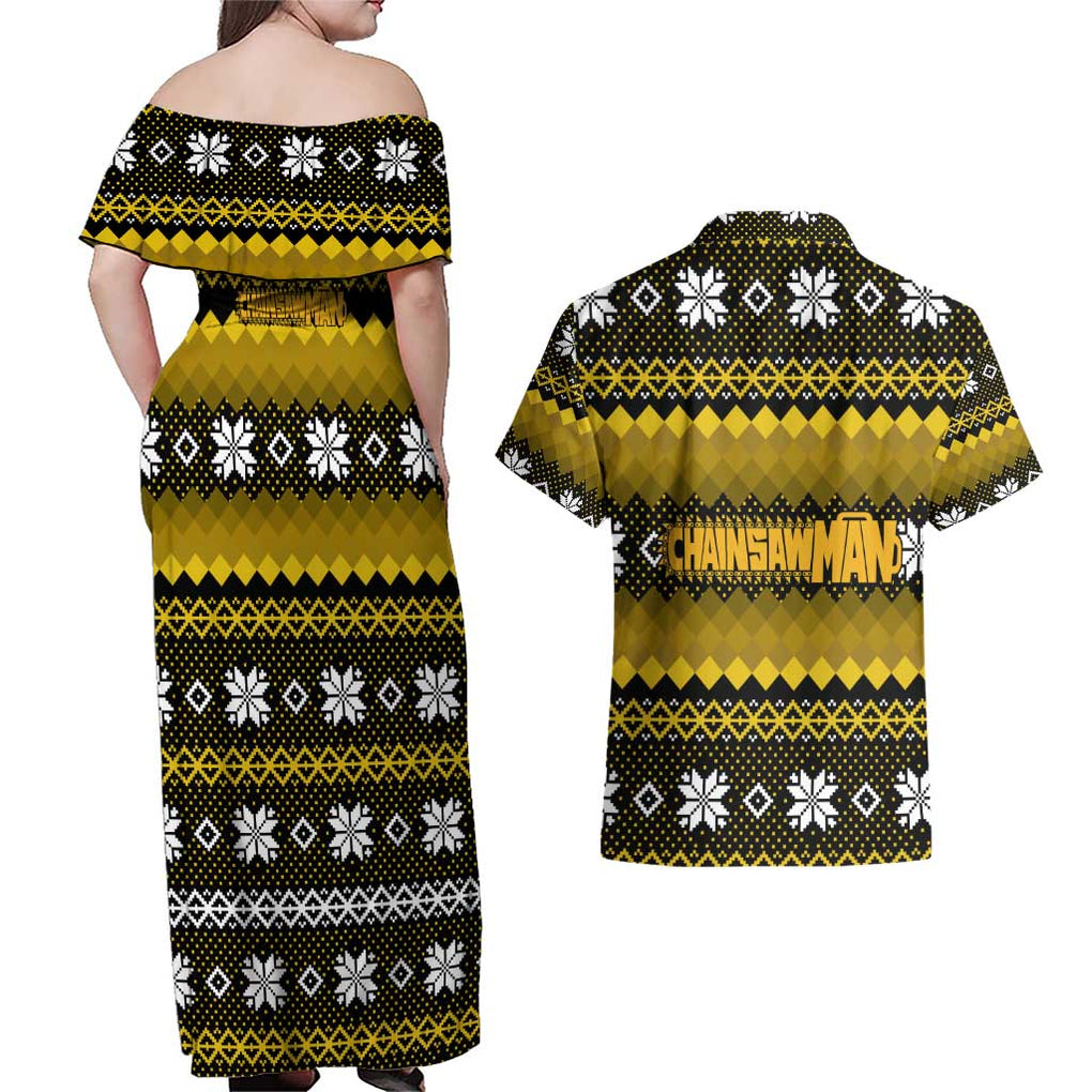 Denji - Chainsaw Man Couples Matching Off Shoulder Maxi Dress and Hawaiian Shirt Anime Mix Christmas Style