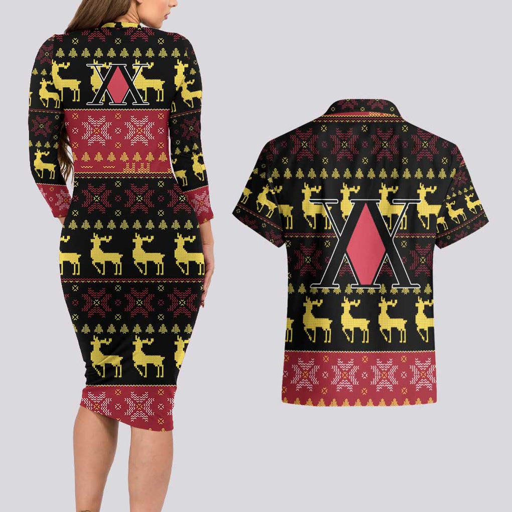 Kurapika - Hunter X Hunter Couples Matching Long Sleeve Bodycon Dress and Hawaiian Shirt Anime Mix Christmas Style