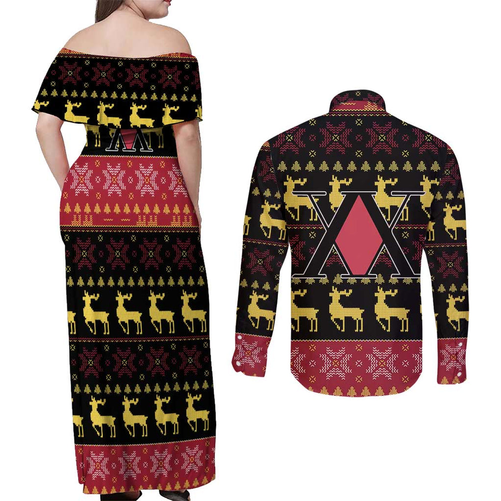 Kurapika - Hunter X Hunter Couples Matching Off Shoulder Maxi Dress and Long Sleeve Button Shirt Anime Mix Christmas Style