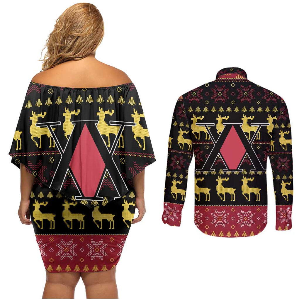 Kurapika - Hunter X Hunter Couples Matching Off Shoulder Short Dress and Long Sleeve Button Shirt Anime Mix Christmas Style