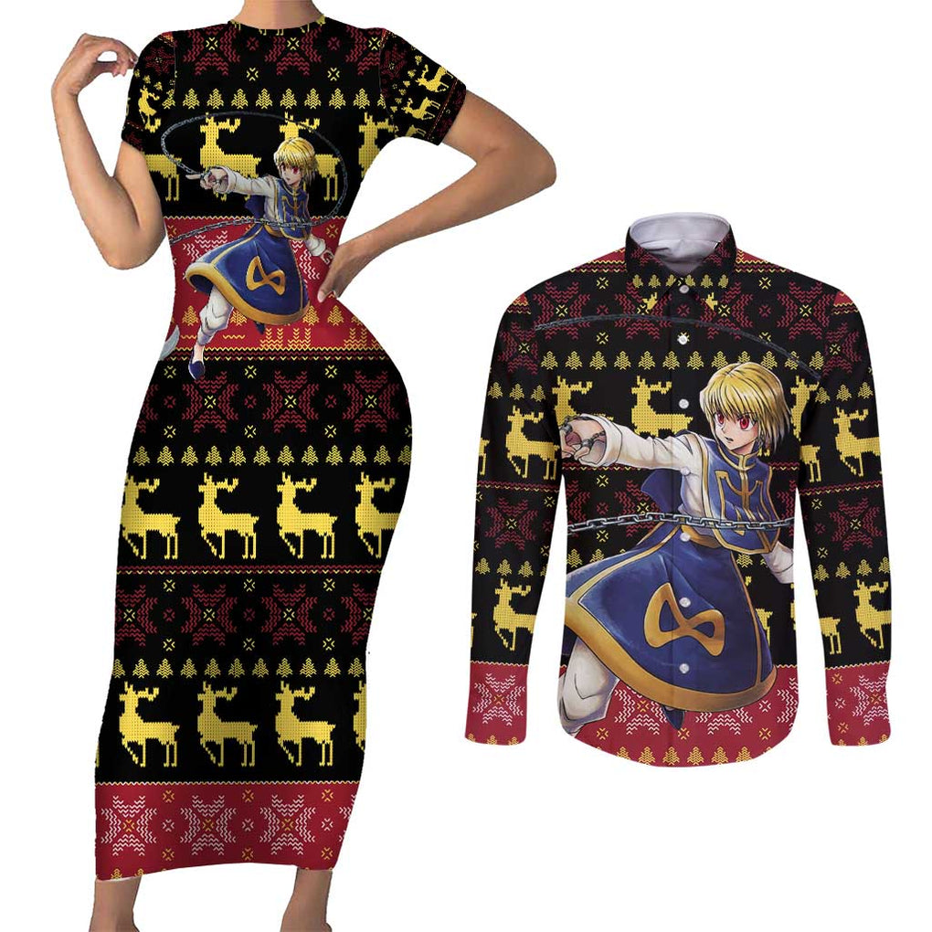 Kurapika - Hunter X Hunter Couples Matching Short Sleeve Bodycon Dress and Long Sleeve Button Shirt Anime Mix Christmas Style