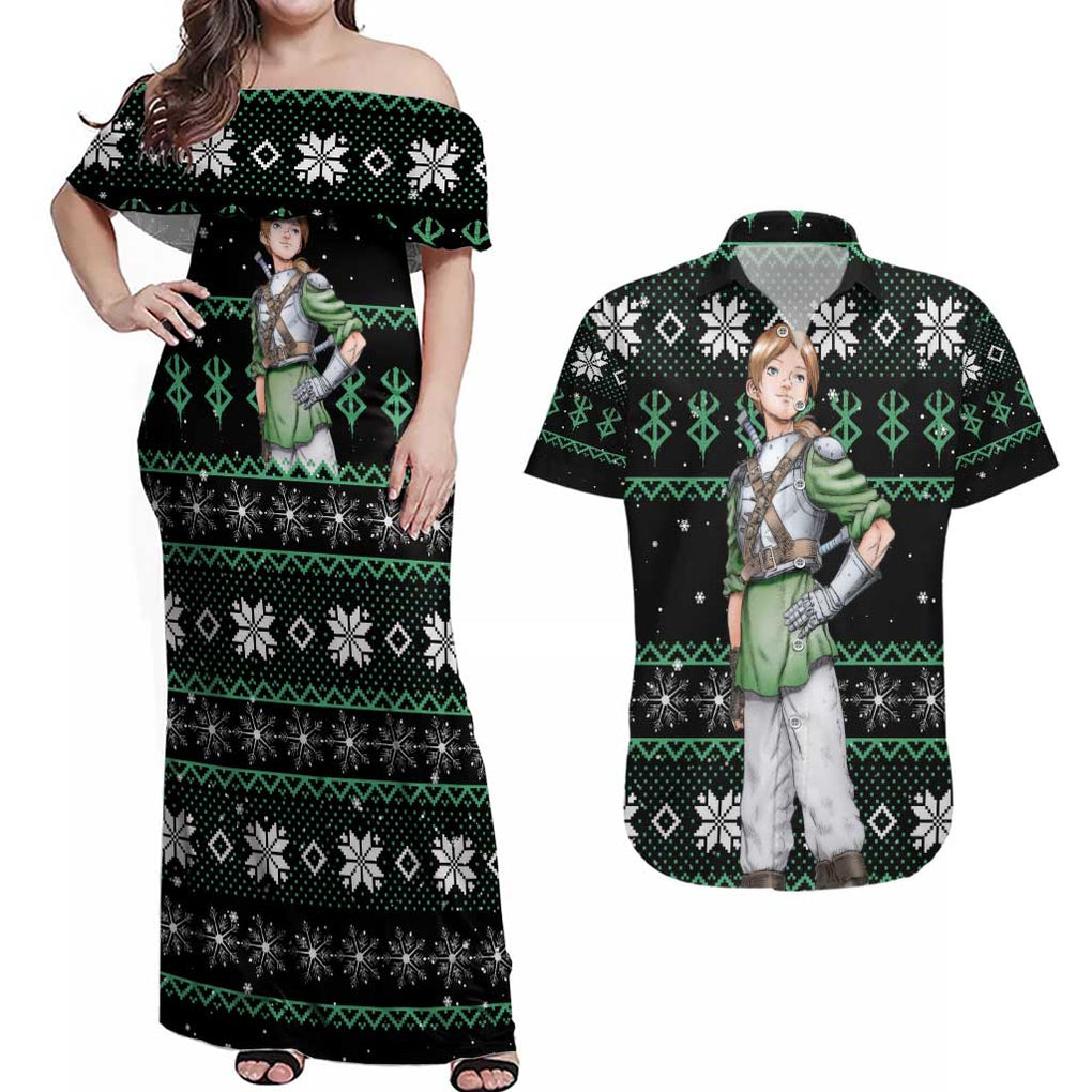 Judeau - Berserk Couples Matching Off Shoulder Maxi Dress and Hawaiian Shirt Anime Mix Christmas Style