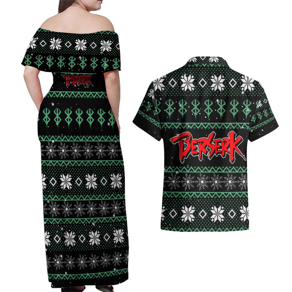 Judeau - Berserk Couples Matching Off Shoulder Maxi Dress and Hawaiian Shirt Anime Mix Christmas Style