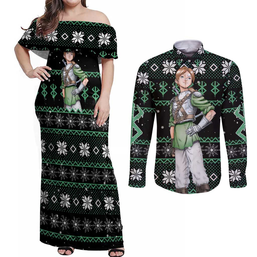 Judeau - Berserk Couples Matching Off Shoulder Maxi Dress and Long Sleeve Button Shirt Anime Mix Christmas Style