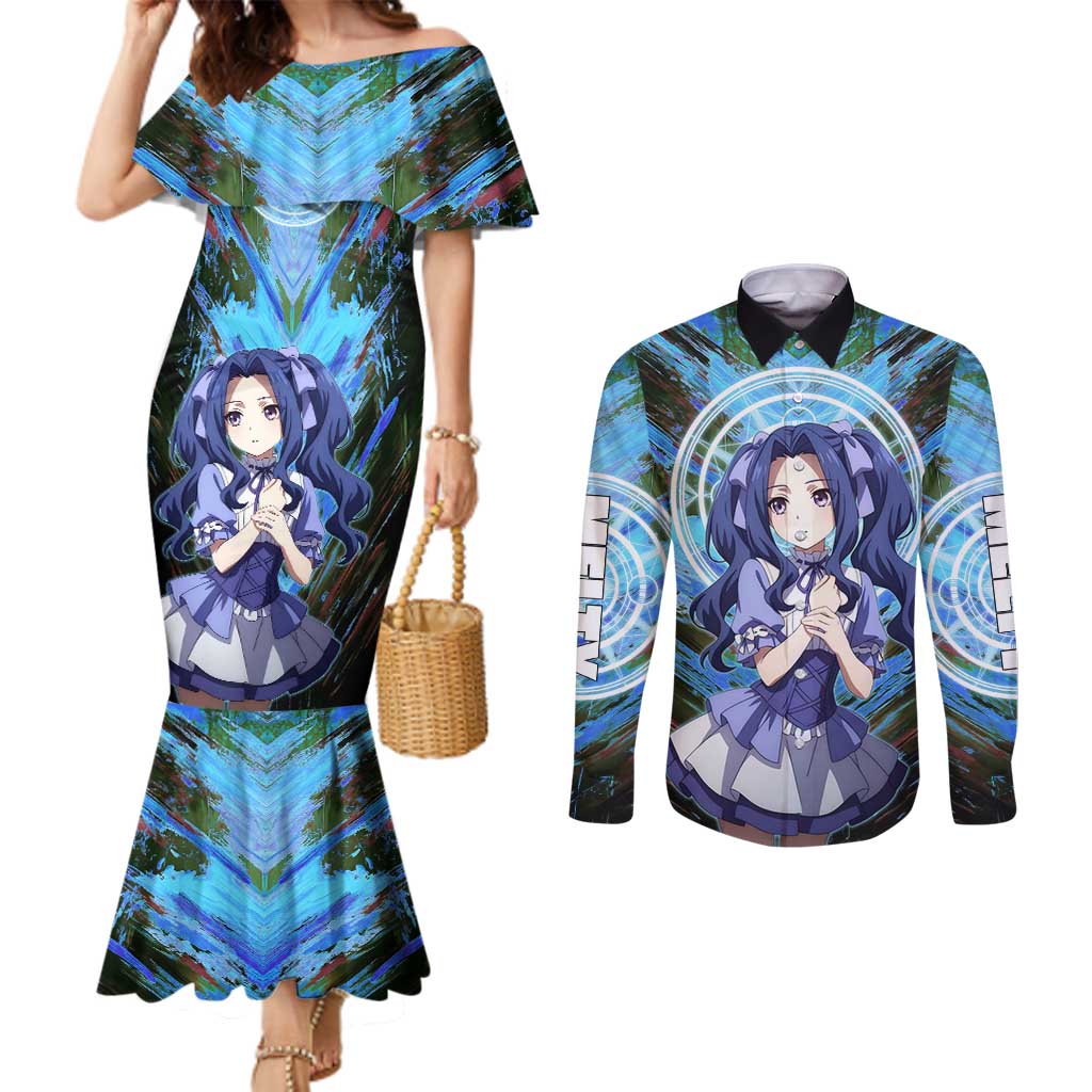 Melty Q Melromarc The Rising of the Shield Hero Couples Matching Mermaid Dress and Long Sleeve Button Shirt with Royal Attire and Magical Circle Background - The Mazicc